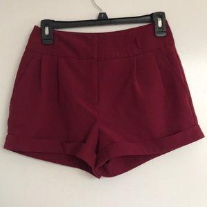 Burgundy High Waisted Shorts